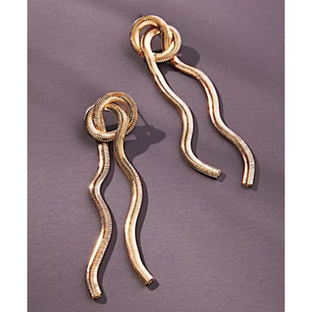 New ~ Anthropologie Snake Chain Loop Long Gold Ea… - image 1